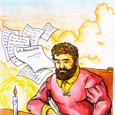 Alonso de Ercilla escribiendo La Araucana