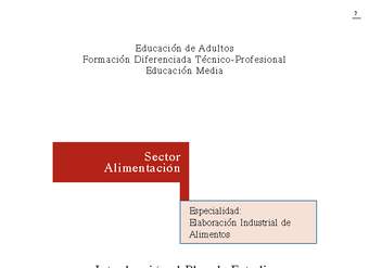 Educación Jóvenes y Adultos - TP - Elaboración industrial de alimentos - Sector-Alimentación