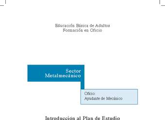 Educación Jóvenes y Adultos - EB - Formación en oficios - Nivel 2 y/o 3 - Ayudante de mecánico