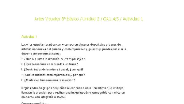 Artes Visuales 8° básico-Unidad 2-OA1;4;5-Actividad 1