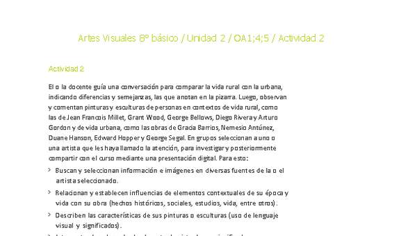 Artes Visuales 8° básico-Unidad 2-OA1;4;5-Actividad 2