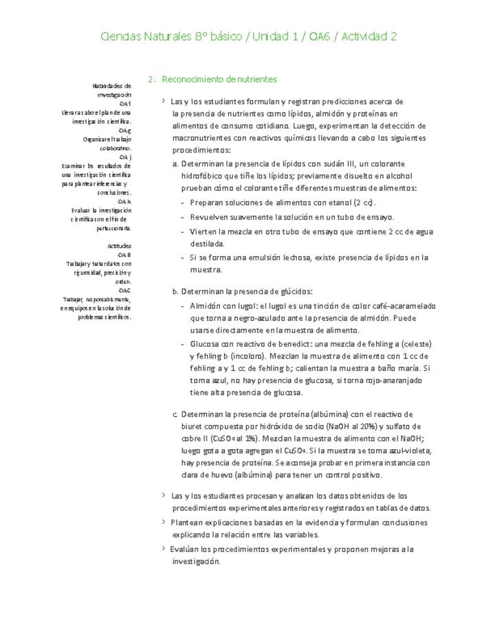 Ciencias Naturales 8° básico-Unidad 1-OA6-Actividad 2