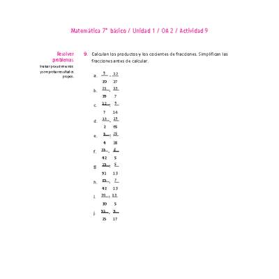 Matemática 7° básico -Unidad 1-OA 2-Actividad 9