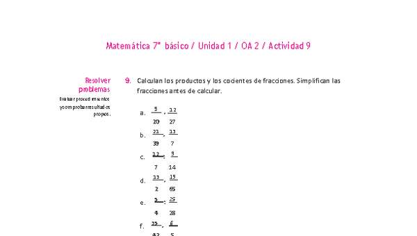 Matemática 7° básico -Unidad 1-OA 2-Actividad 9