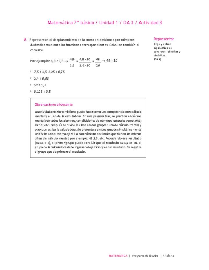 Matemática 7° básico -Unidad 1-OA 3-Actividad 8