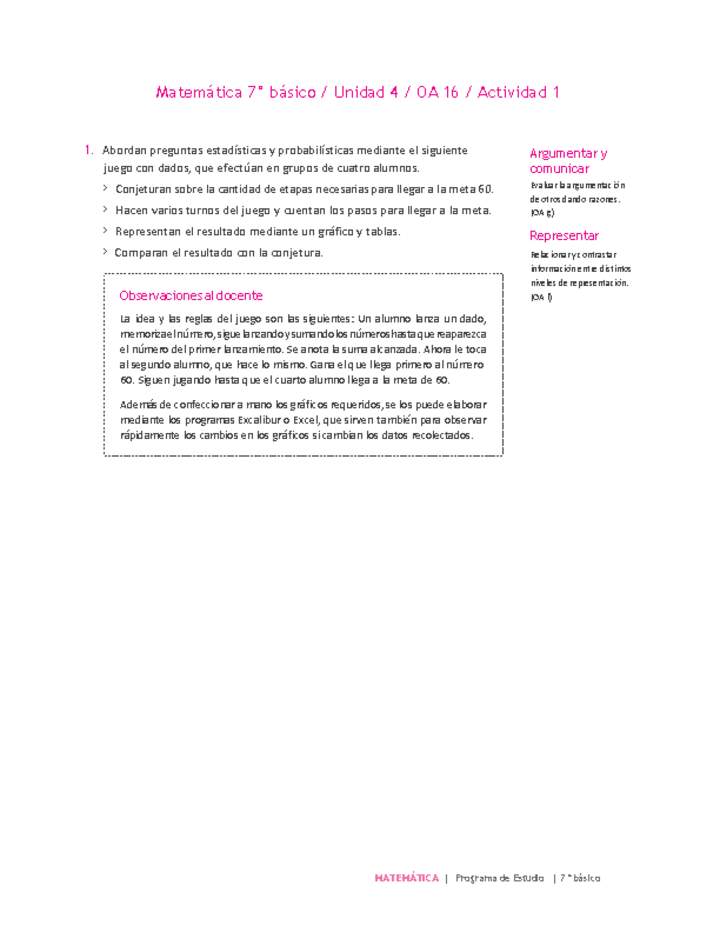 Matemática 7° básico -Unidad 4-OA 16-Actividad 1