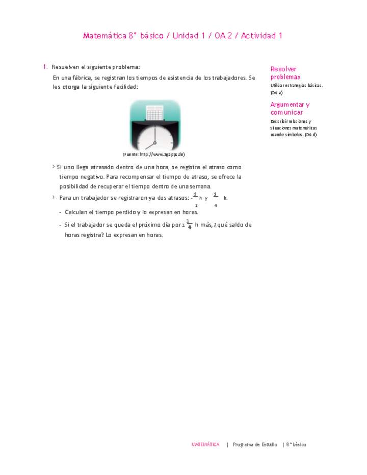 Matemática 8° básico -Unidad 1-OA 2-Actividad 1