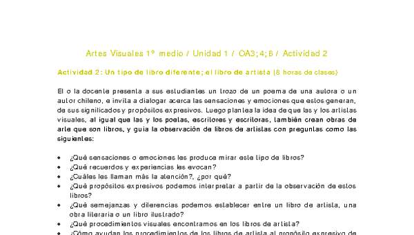 Artes Visuales 1 medio-Unidad 1-OA3;4;6-Actividad 2