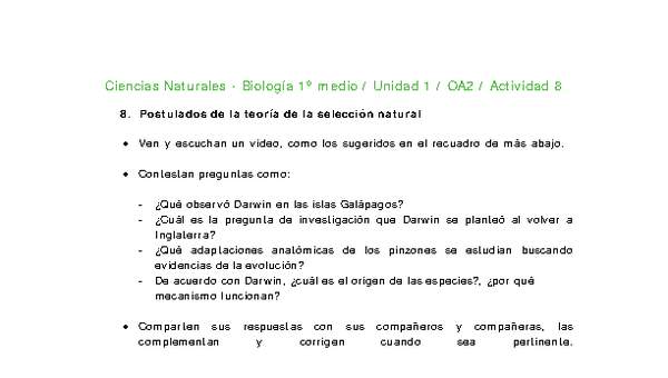 Ciencias Naturales 1 medio-Unidad 1-OA2-Actividad 8