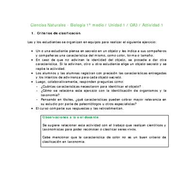 Ciencias Naturales 1 medio-Unidad 1-OA3-Actividad 1