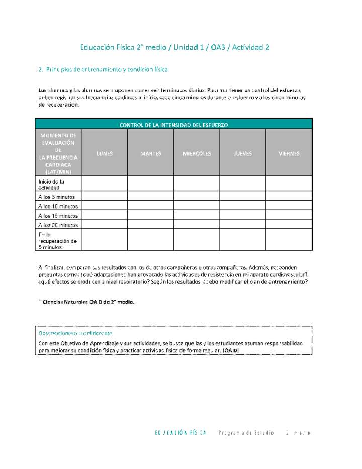 Educación Física 2 medio-Unidad 1-OA3-Actividad 2