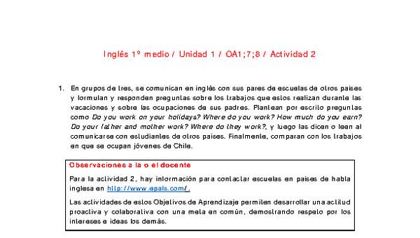 Inglés 1 medio-Unidad 1-OA1;7;8-Actividad 2