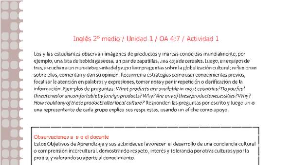 Inglés 2 medio-Unidad 1-OA4;7-Actividad 1