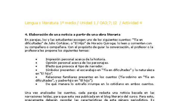 Lengua y Literatura 1 medio-Unidad 1-OA3;7;12-Actividad 4