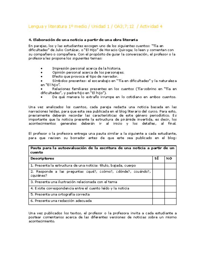 Lengua y Literatura 1 medio-Unidad 1-OA3;7;12-Actividad 4