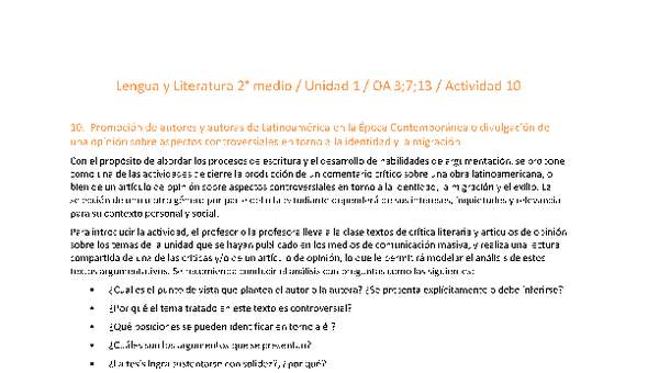 Lengua y Literatura 2 medio-Unidad 1-OA3;7;11-Actividad 10