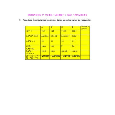 Matemática 1 medio-Unidad 1-OA1-Actividad 9