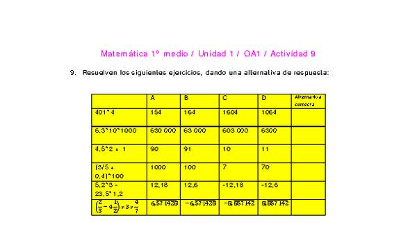 Matemática 1 medio-Unidad 1-OA1-Actividad 9