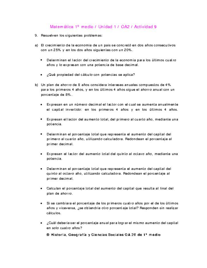 Matemática 1 medio-Unidad 1-OA2-Actividad 9