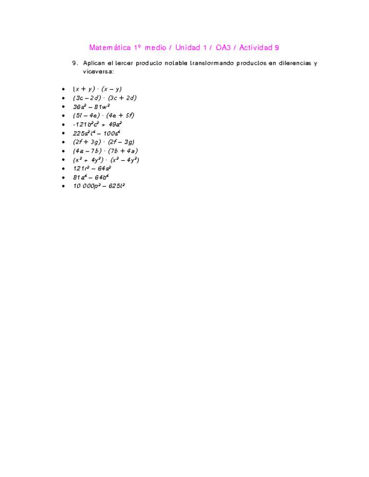 Matemática 1 medio-Unidad 1-OA3-Actividad 9