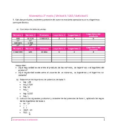 Matemática 2 medio-Unidad 1-OA2-Actividad 5