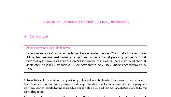 Orientación 1 medio-Unidad 1-OA1-Actividad 2