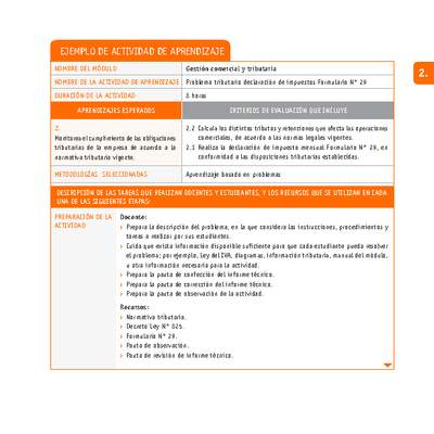 Problema tributario declaración de impuestos Formulario N° 29