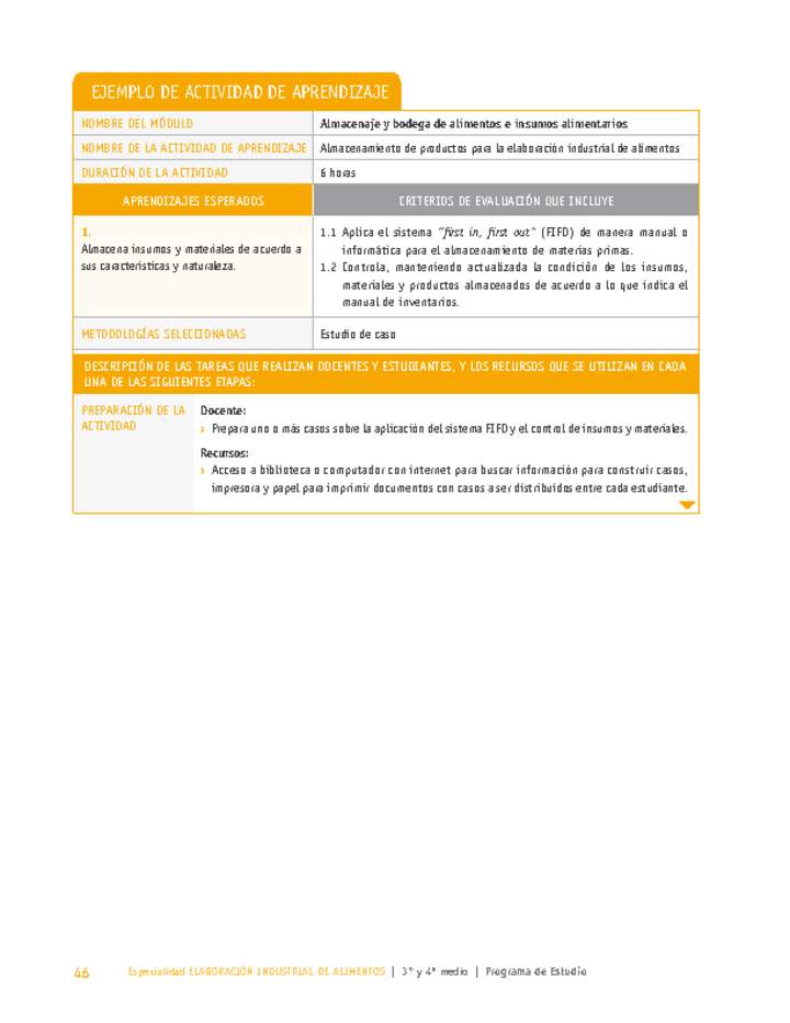 Almacenamiento de productos para la elaboración industrial de alimentos