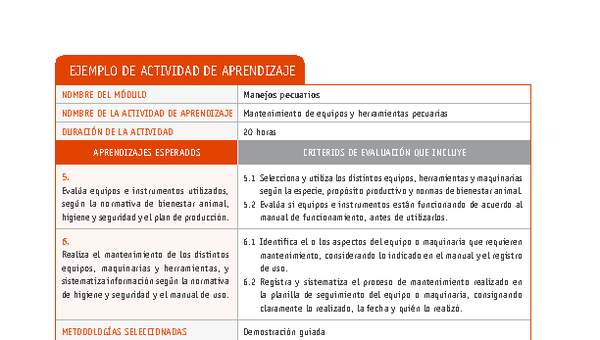 Mantenimiento de equipos y herramientas pecuarias