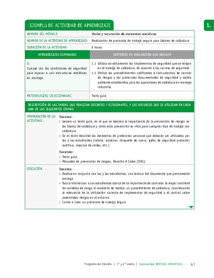 Realización de protocolo de trabajo seguro para labores de soldadura