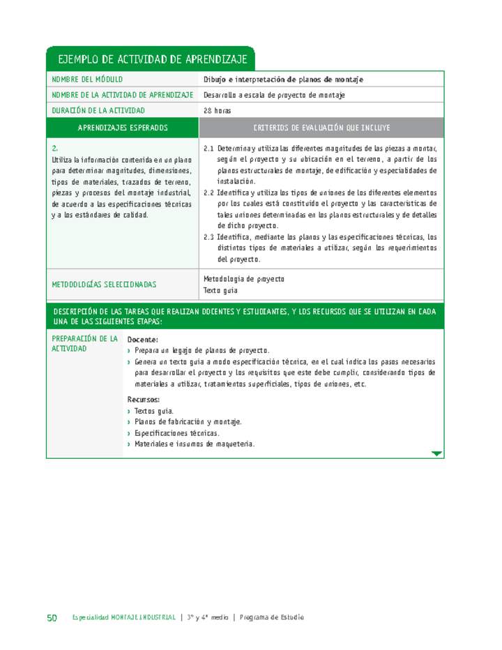 Desarrollo a escala de proyecto de montaje