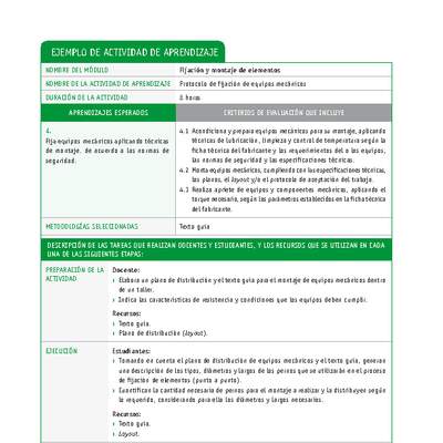 Protocolo de fijación de equipos mecánicos