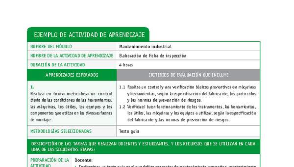 Elaboración de ficha de inspección