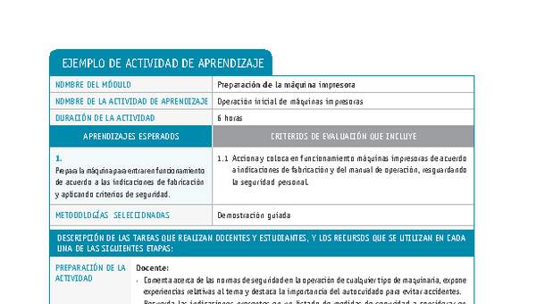 Operación inicial de máquinas impresoras