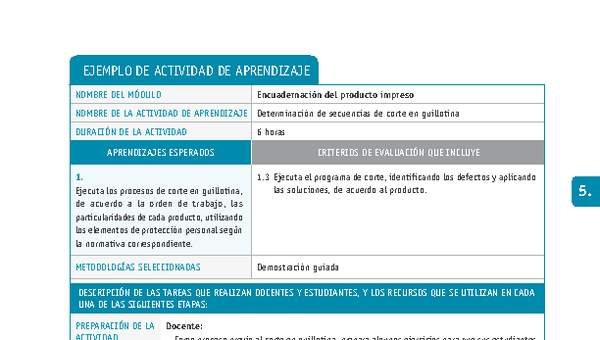 Determinación de secuencias de corte en guillotina