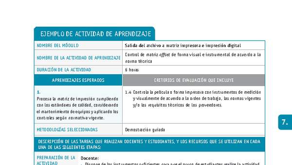 Control de matriz offset de forma visual e instrumental de acuerdo a la norma técnica