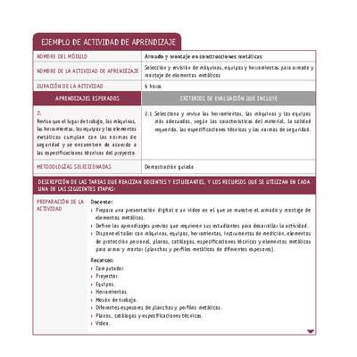 Selección y revisión de máquinas, equipos y herramientas para armado y montaje de elementos metálicos