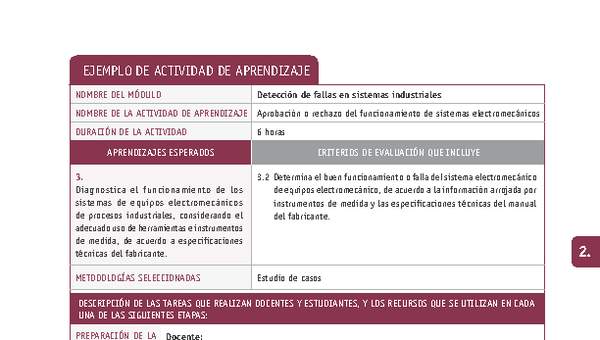 Aprobación o rechazo del funcionamiento de sistemas electromecánicos