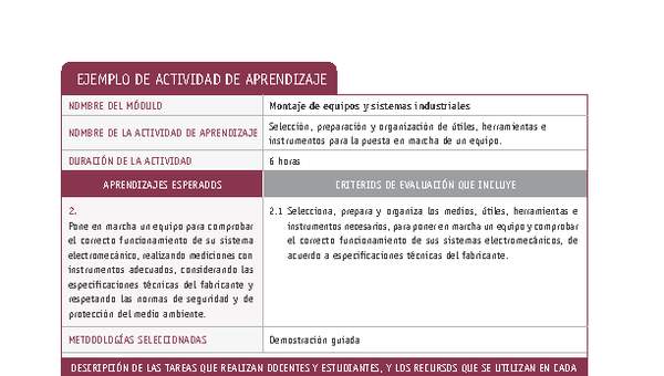 Selección, preparación y organización de útiles, herramientas e instrumentos para la puesta en marcha de un equipo.