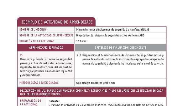 Diagnóstico del sistema de seguridad activa de frenos ABS