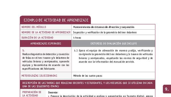 Inspección y verificación de la geometría del tren delantero