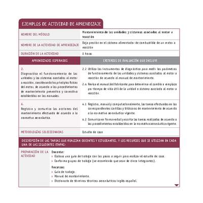 Baja presión en el sistema alimentador de combustible de un motor a reacción