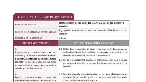 Baja presión en el sistema alimentador de combustible de un motor a reacción