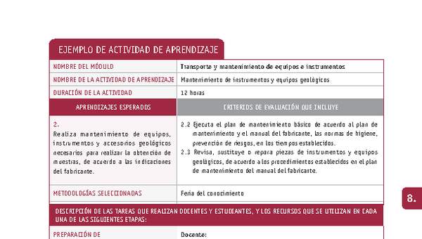 Mantenimiento de instrumentos y equipos geológicos