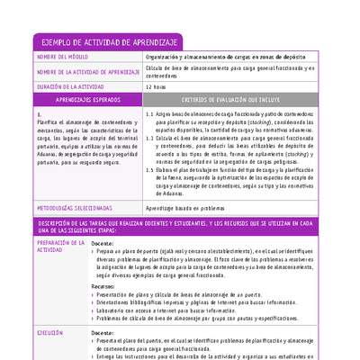 Cálculo de área de almacenamiento para carga general fraccionada y en contenedores