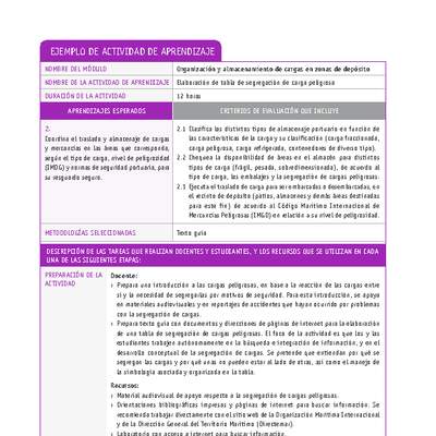 Elaboración de tabla de segregación de carga peligrosa