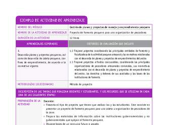 Proyecto de fomento pesquero para una organización de pescadores