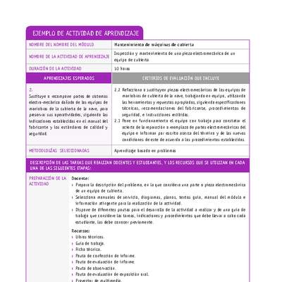 Inspección y mantenimiento de una pieza electromecánica de un equipo de cubierta