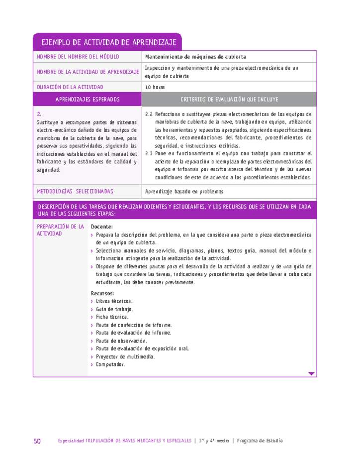 Inspección y mantenimiento de una pieza electromecánica de un equipo de cubierta