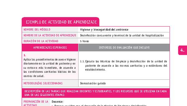 Desinfección concurrente y terminal de la unidad de hospitalización